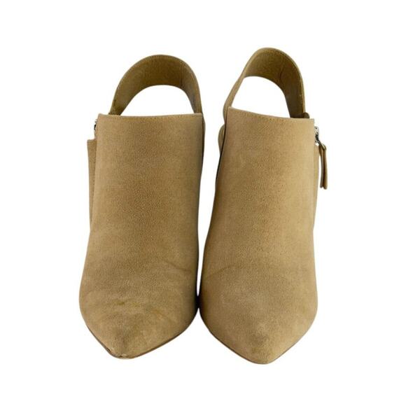 ShoeDazzle Katherine Pointed Toe Mules Tan Faux Suede Slingback Heels Size 8.5 - Picture 5 of 16